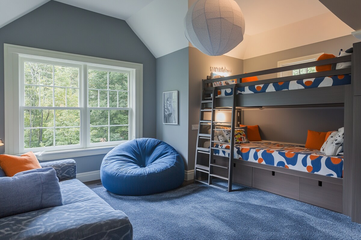 Contemporary Grey And Blue Boys Room Design With Bunk Bed Contemporary Grey And Blue Boys Room Design With Bunk Bed